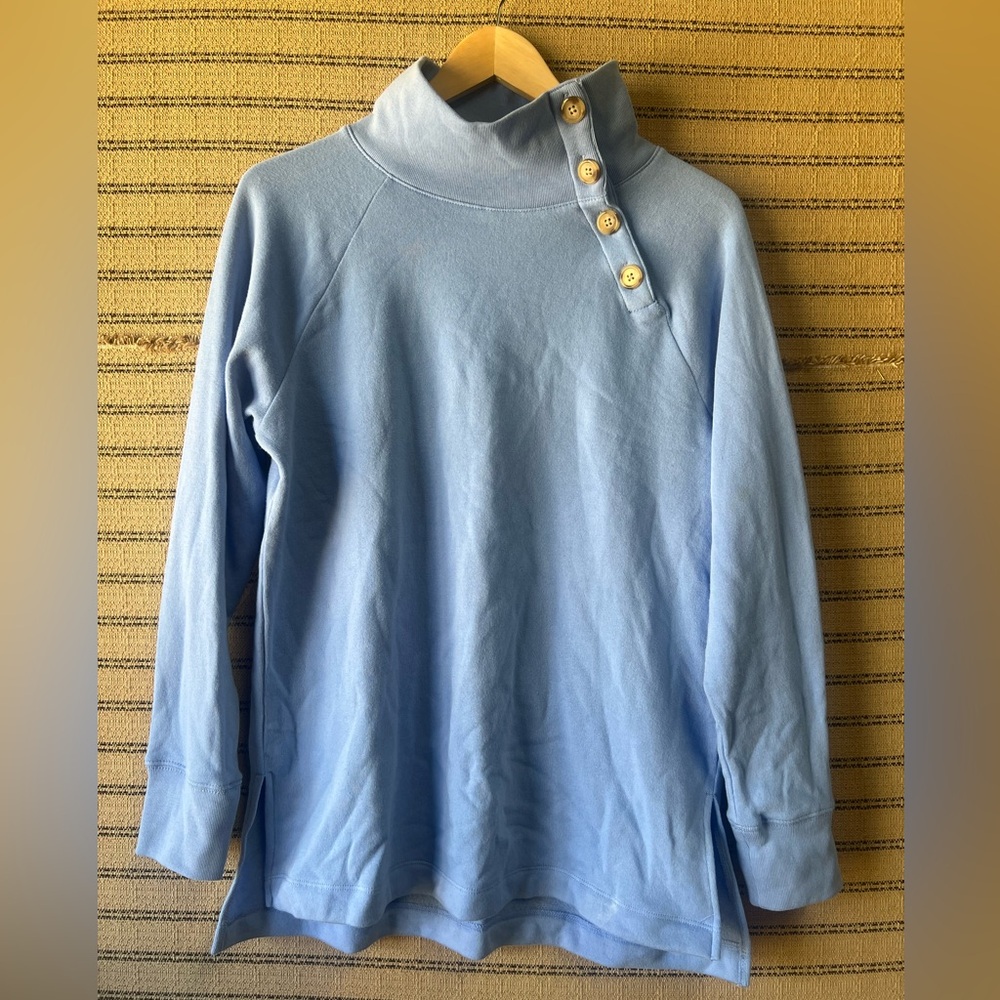 J. Crew Light Blue Button-Up Mock Neck Sweater